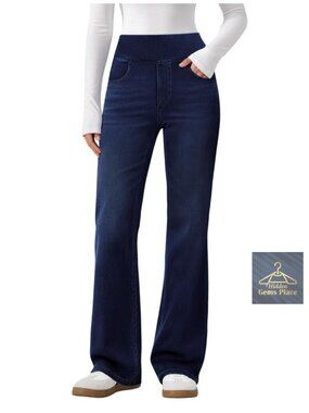 Women's Pull On Bootcut Stretchy Denim Flare Jeans High Rise